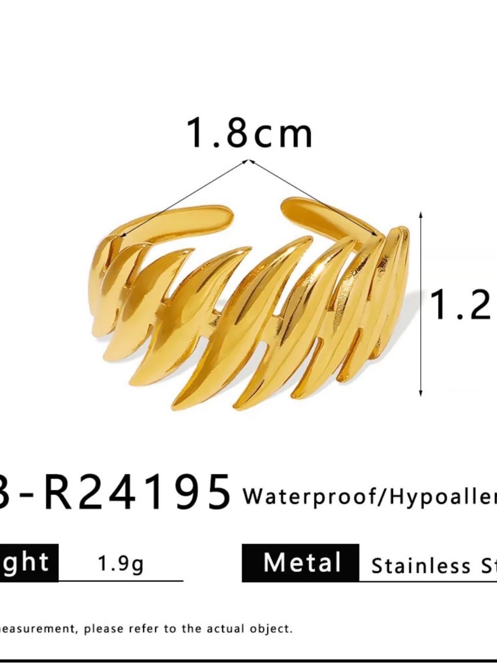 18k Gold plated Leaf Motif Adjustable Ring - Women Jewelry